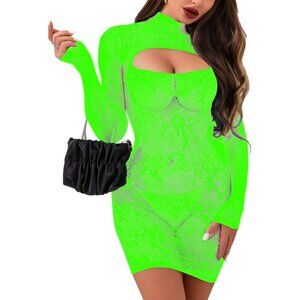 Green  Sexy Stretchy Fishnet Dress for Women Bodycon Exotic Lingerie Nightwear
